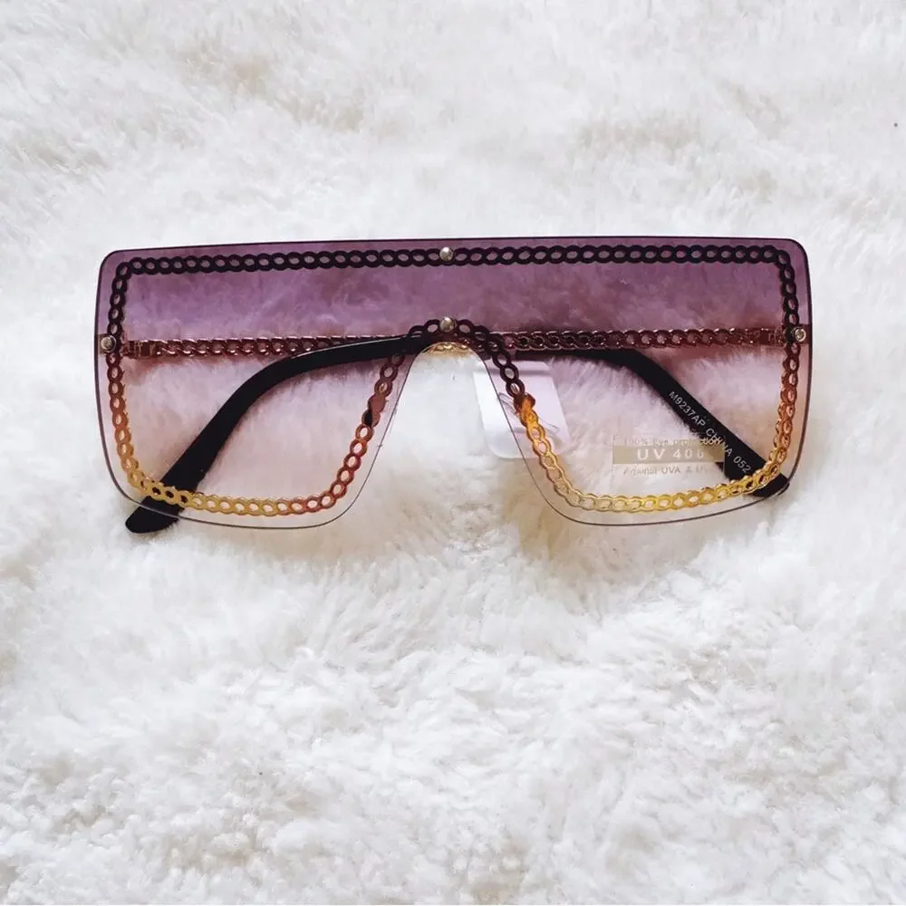 Christine Purple & Gold Chain Oversized Shield Sunglasses